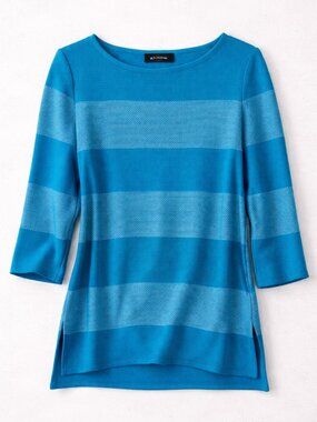 St. John Sport Blue Striped Knit Sweater Small | Luxury Designer Lightweight Top